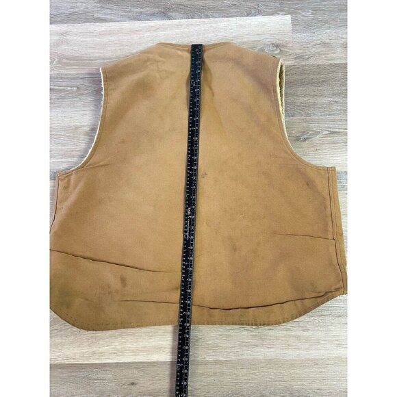 Vtg Carhartt Canvas Work Vest Jacket 3XL Tan Brown Sherpa Lined Thrashed Stains - Picture 11 of 11